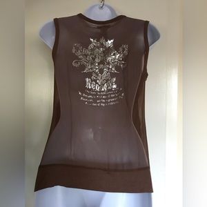 Request , size M , 100% Silk women brown top sleeveless